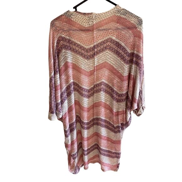 Mudd Multicolor Zig Zag Sheer Long Lightweight Open Sweater Cardigan Size M - Picture 2 of 4